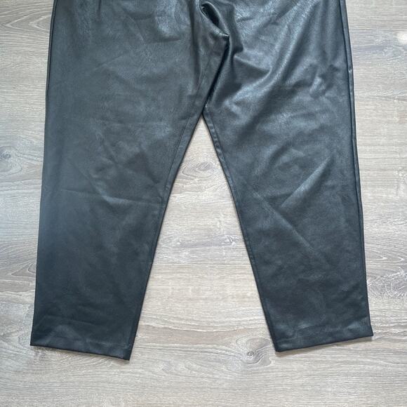 SPANX Leather Like Black Faux II Slim Straight Leg Pants High Rise Shaping 37" w - Picture 3 of 8